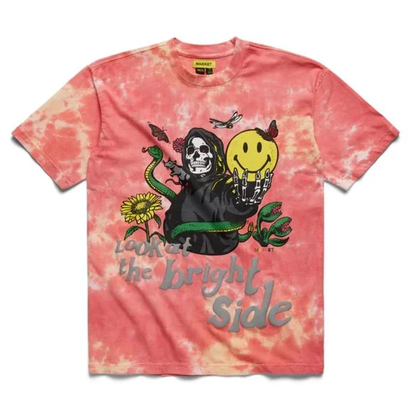NWT MARKET LOOK AT THE BRIGHT SIDE SMILEY PINK TIE DYE TEE SZ S M L XL 2XL - Picture 2 of 6